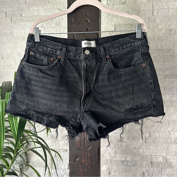 Agolde Pants - AGOLDE Black Parker Fray Cut Off Denim Jean Shorts Size 30